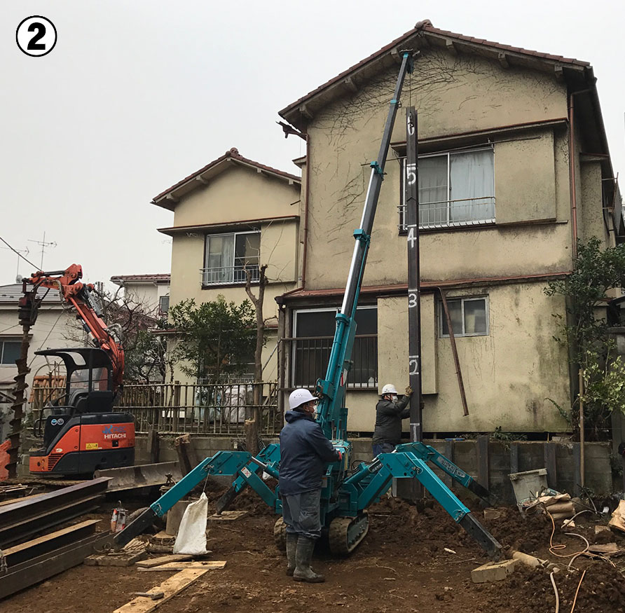 親杭 H鋼建て込み作業